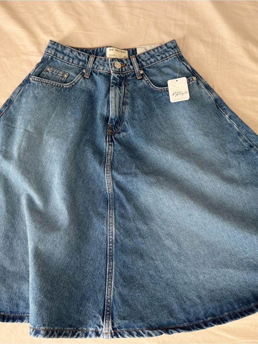 We The Free Medium Blue Denim Flared Midi Skirt